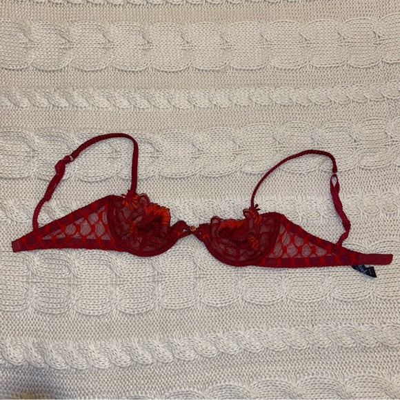 AUBADE SHEER LACE BALCONETTE BRA in RED - Picture 5 of 9